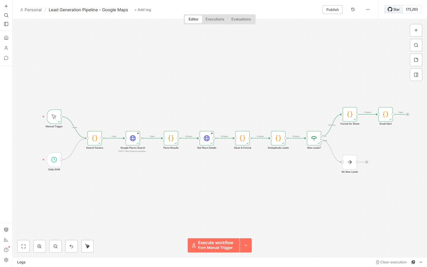 n8n workflow: 12-node lead generation pipeline